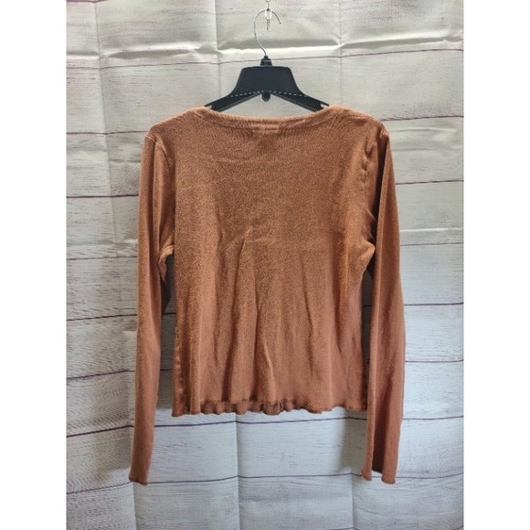 Gilded Intent Burnt Orange V-Neck Button Front Cardigan, 100% Cotton, Size Large - Picture 6 of 6